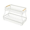 thumbnail image 2 of Cesta de frutas de dos niveles, soporte para almacenar verduras con asas de madera y estructura metálica. Blanco, 2 of 9