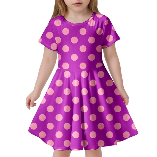 TJAZFJPA Robe Fille Tout-Petit Mode Enfant Imprimé à Pois Robe Ajustée à Manches Courtes (4-13 Ans) Robe Noire Fille
