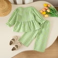 thumbnail image 3 of mgoYE Baby Toddler Girls Fall Clothes Set 6 12 18 24 Months 2T 3T 4T 5T Plaid Square Neck Button up Long Sleeve Shirt and Elastic Pants 2 Piece Outfits, 3 of 7
