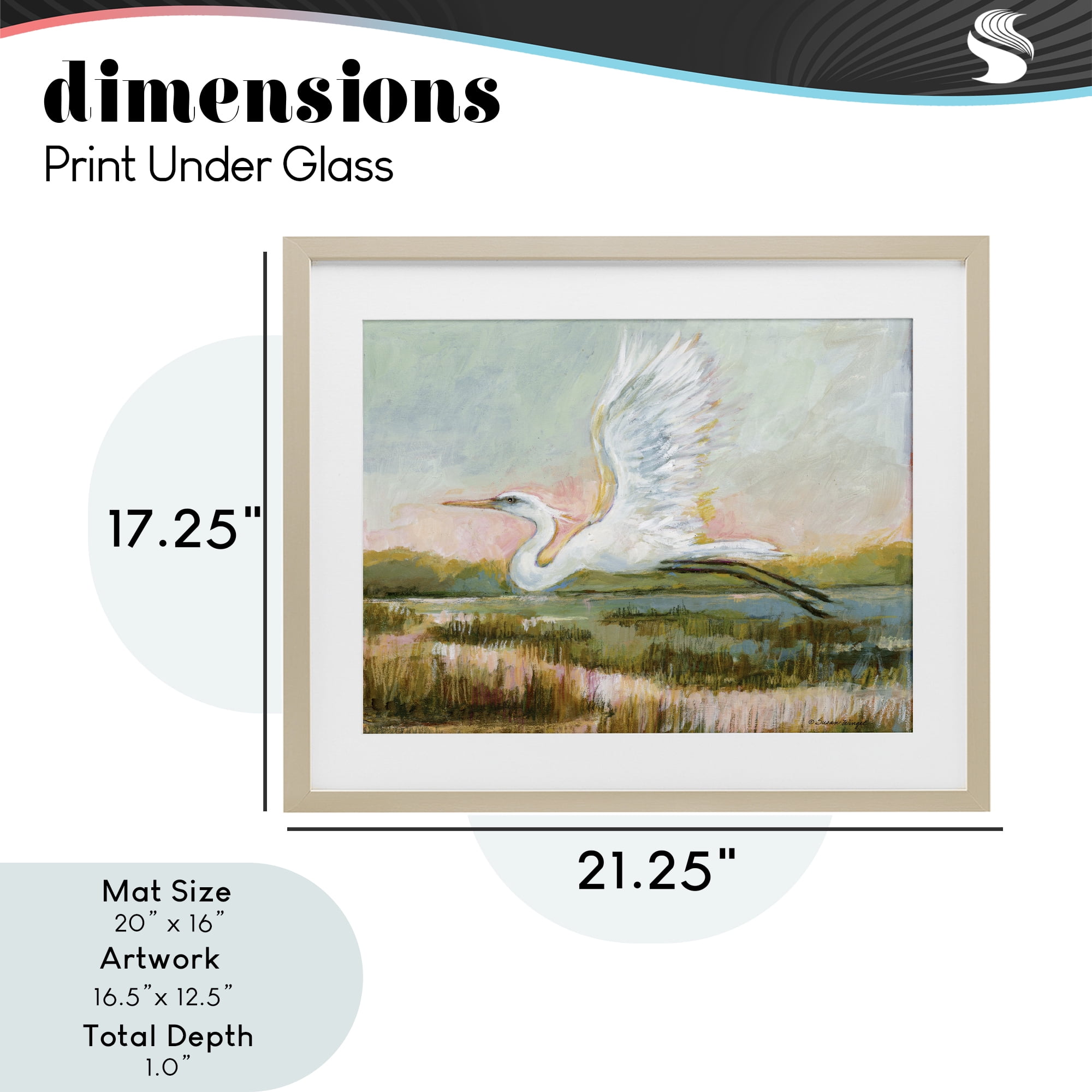 Stupell Industries White Heron Flying Birch Framed Print Under Glass, design by Susan Winget