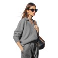 thumbnail image 5 of PAOLA RIBONI Women's V-Neck Drop Shoulder Polo Pullover in Cozy Gray Knit Fabric for a Stylish Relaxed Fit Excellent for Everyday Casual Wear, 5 of 15