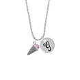 thumbnail image 2 of Delight Jewelry Silvertone 3-D Resin Strawberry Ice Cream Cone with Crystals Silvertone Script Initial Disc - G - Charm Necklace, 20"+3", 2 of 4