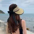 thumbnail image 1 of Viseras de paja plegables para mujer, protección solar, ala ancha, sombrero para el sol con lazo, tapa vacía, sombrero de playa de verano transpirable, 1 of 6
