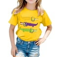 thumbnail image 1 of T-shirts Filles Été Décontracté Imprimé Alligators Col Rond Manches Courtes Hauts Filles Jaune 10-11 Ans, 1 of 5