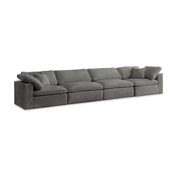 Meridian Furniture Cozy Gray Velvet Modular 4 Piece Sofa