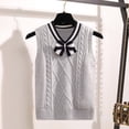 thumbnail image 2 of ZDHoor Girls V Neck Uniform Bow Tie Ribbed Twisted Knitted Vest Sweater Knitwear Waistcoat Grey 2-3, 2 of 3