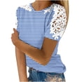 thumbnail image 1 of Camisas de Manga Corta para las Mujeres Impresión Cuello Redondo Suéter Encaje Camisa, Blusa de Verano Casual para las Mujeres, 1 of 5