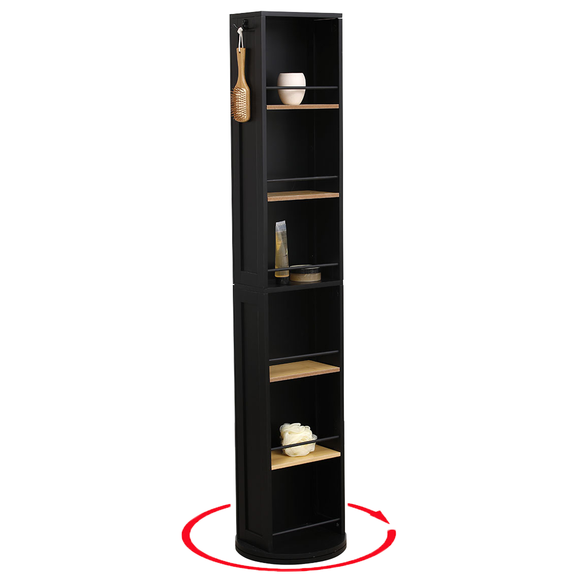 Swivel Storage Tower Cebu Organizer Linen Mirror Bamboo Black