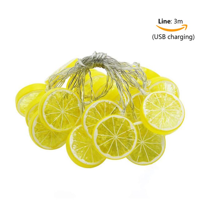 Limón amarillo 3 metros 20 luces USB LED cadena de luz de limón luz decorativa rodaja de limón luz de cadena luz de fruta linterna decoración de la habitación luz colgante ()
