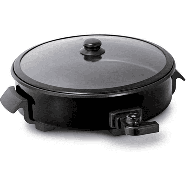 Family Size Electric Skillet with 14 inch Nonstick Surface   Recipe Book for Pizza, Burgers, Cookies, Fajitas, Breakfast & More, 20 Cup Capacity, 1400-Watt - Black