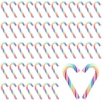 Scheam 60 Pcs Fake Candy Canes for Christmas 1.2 inch Mini Candy Ornaments Polymer Clay Cane Crafts for Home Holiday Xmas Tree Hanging Decorations (Rainbow)