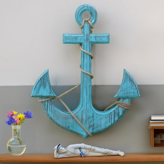 Nagina International Forest Frog Blue Decorative Anchor with Ropes | Gift Decor Wall Hanging (24 Inches)