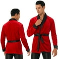 thumbnail image 5 of YEAHDOR Mens Christmas Velvet Kimono Bathrobe Bachelor Smoking Jacket Sleepwear Red 4XL, 5 of 6