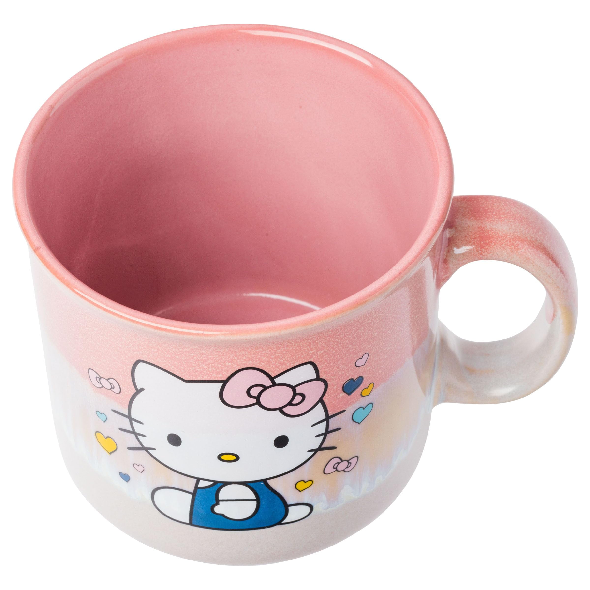 Silver Buffalo Sanrio Hello Kitty Sitting Hearts and Bows Reactive Glaze Ceramic Camper Mug, 20 Ounces