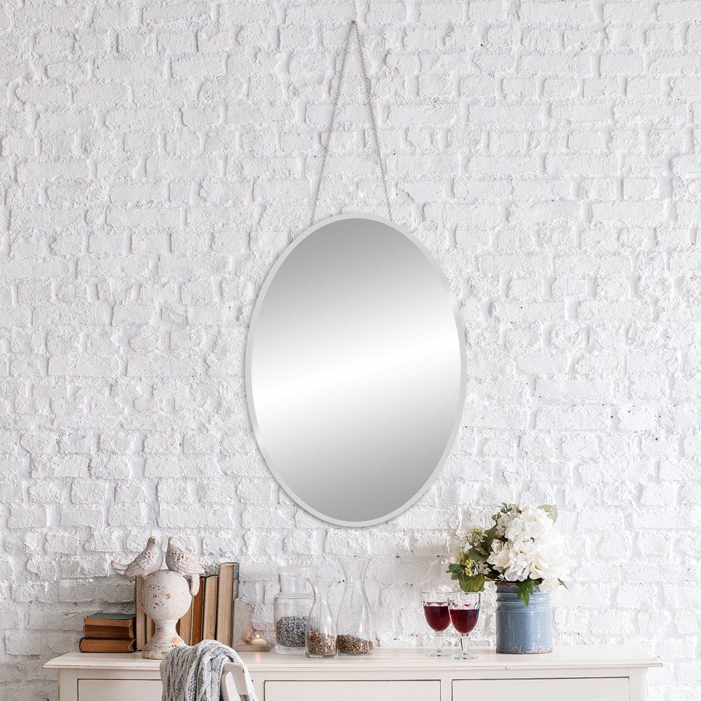 Patton Wall Decor 17x24 Frameless Beveled Oval Mirror With Hanging