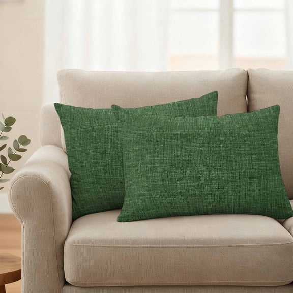 Pack of 2 Outdoor Pillow Covers 20x12 Inch Waterproof Dark Green Burlap Texture Throw Pillow Covers,Decorative Couch Pillow Shams Protectors Farmhouse Vintage Green Patio Pillowcases Cushion Covers