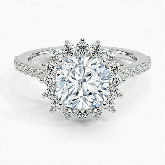 Golden Jewel 2.2 Ct Cushion Cut Lab Created Simulated Diamond -14K White Gold Plated Ring for Her - Floral Wedding Engagement Ring for Women's - Diamond Beautiful Special Occasion Rings