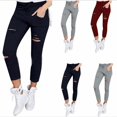 thumbnail image 4 of Pantalones Para Mujer De Cintura Alta Jeans Elásticos De Mezclilla Destrozan Desgastados Flacos Rotospangjing, 4 of 4