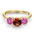 thumbnail image 3 of Gem Stone King 18K Yellow Gold Plated Silver Red Garnet and Pink Created Sapphire Engagement Ring for Women | 2.10 Cttw | Round 6MM | Gemstone January Birthstone | Size 6, 3 of 6