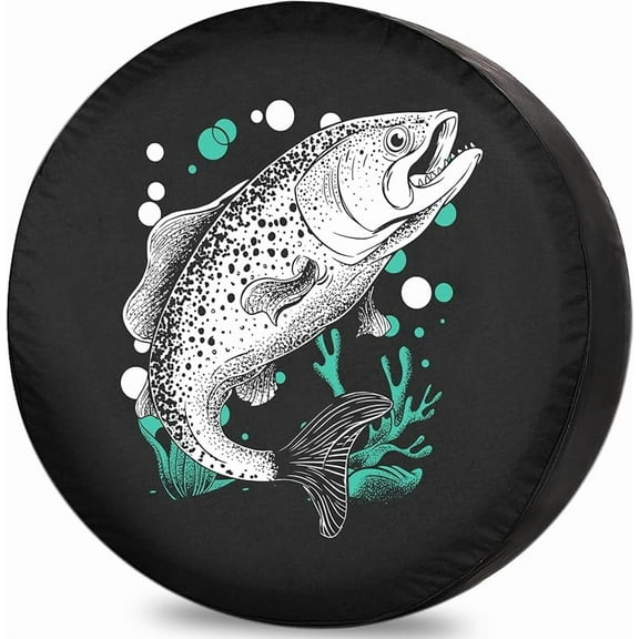 Spare Tire Cover Fish Weatherproof Dust-Proof Universal Fit for Trailer RV SUV Truck Camper Travel Boat Trailer