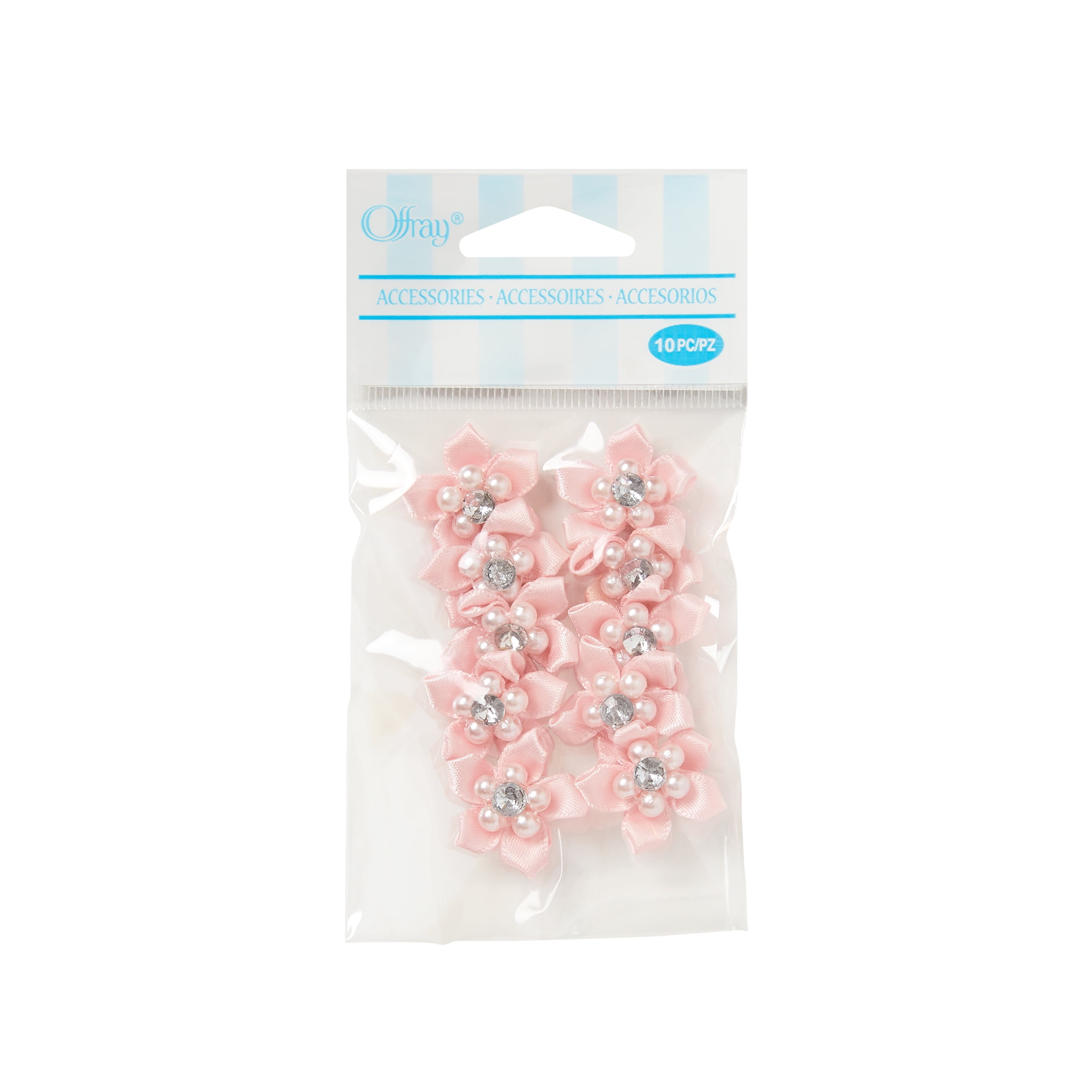 Offray Accessories, Lt Pink 3/4 inch Value Pack 5 Petal Gem Flower Accessory for Wedding, Hair Clips, and Scrapbooking, 10 count, 1 Package