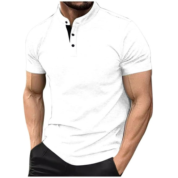 XuJwPNcy Men's Summer Short Sleeve Tops Summer Casual Crewneck Button up T-Shirts Plus Size Gym Workout Athletic Tees