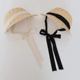 thumbnail image 3 of Sombrero de paja para niño y niña, gorro de Sol de ala grande con cinta negra, gorra de baloncesto para playa, 3 of 4