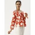 thumbnail image 4 of DressBerry Women’s Printed Poly Crepe Top V Neck with Front Bow Tie Long Sleeves Waist Length Regular Wear Light Weighted Casual Summer Top, 4 of 7