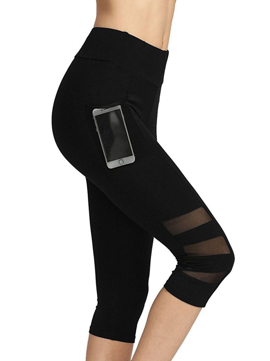 Deago Women's High Waist Yoga Pants Capri with Side Pockets Tummy Control  Workout Running 4 Way Stretch Sports Leggings