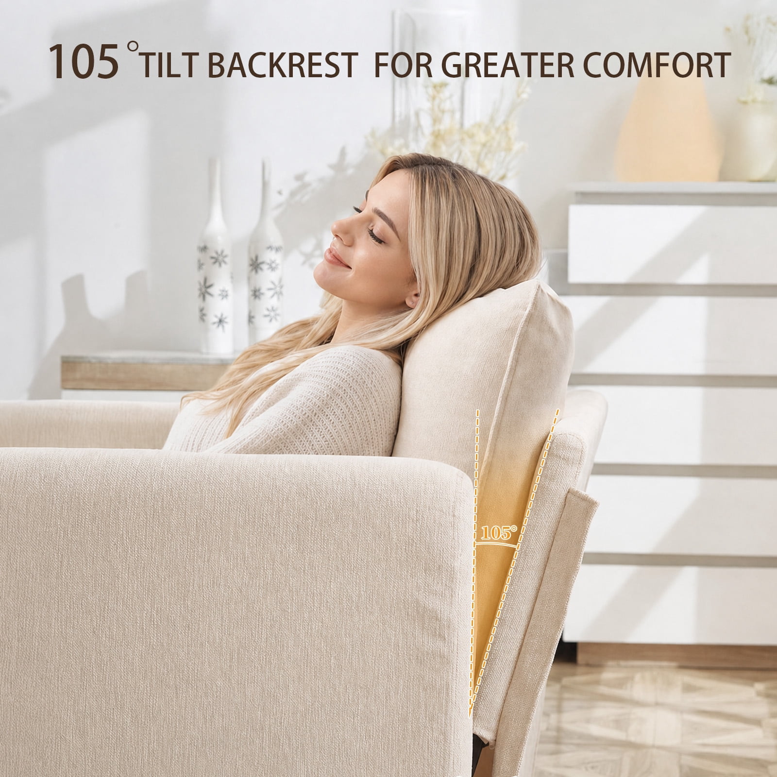 Muumblus Oversized Lounge Chair with Ottoman, Plush Cloud Accent Armchair for Living Room, Beige Chenille