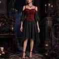 thumbnail image 5 of YuXingFu Gothic Dresses for Women Halloween Mesh Lace Patchwork Suspender Off Shoulder Court Style Dress Red XXXL, 5 of 7