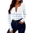 thumbnail image 5 of LEBONYARD Women's Trendy V-Neck Button Chic Groove Striped Multiple-Color Long Sleeved Loose Fit Casual Ladies Basic Pullover Blouse Tops,Sizes S-2XL, 5 of 9