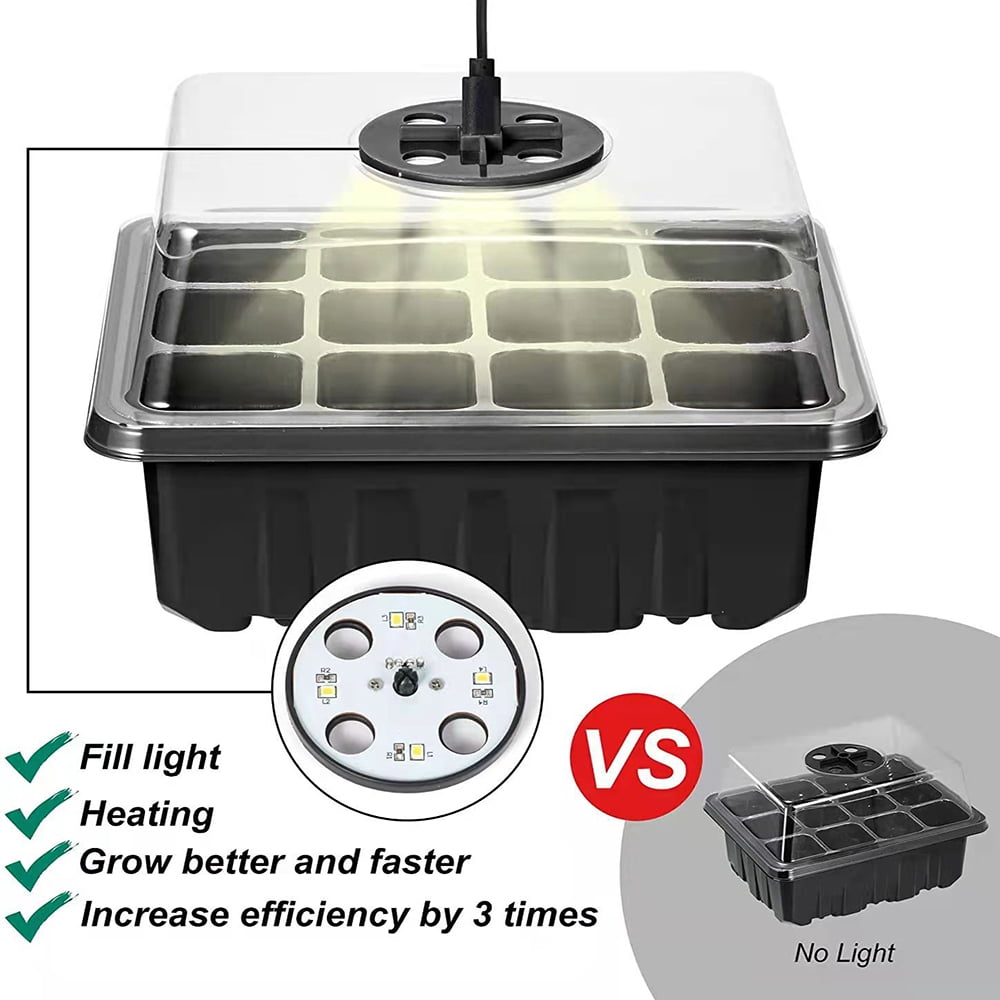 Seed Starter Trays with Grow Light Seed Starter Kit Adjustable Humidity Seed Starting Trays Plant Starter Kit, Base Greenhouse Germination Kit for Seed Growing Starting 60 Cells