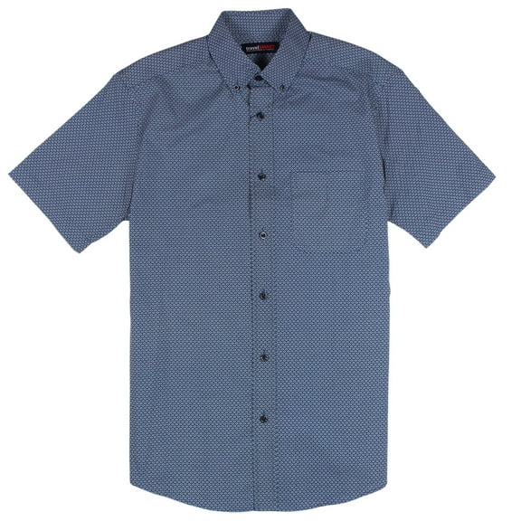 Roundtree & Yorke TravelSMART Men's Short Sleeve Button-Down Shirt Non-Iron Regular Sizes (Medium, Cobalt 516 Print)