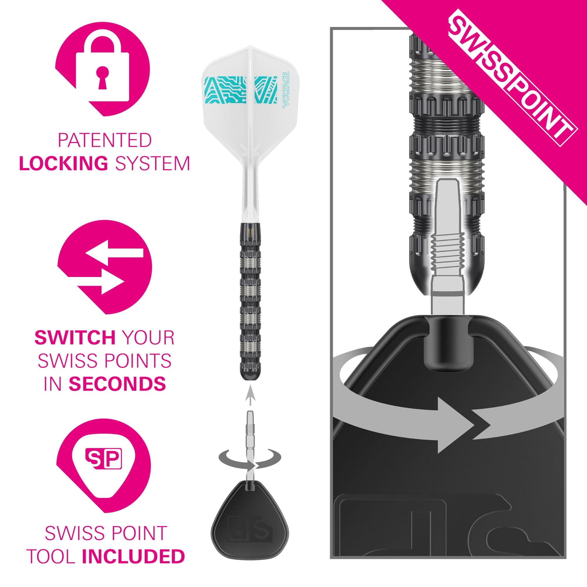 Target Darts Rob Cross 95K Steel Tip Swiss Point Darts, 95% Tungsten Darts with K-Flex Flights, 22G | Voltage Darts, Player Edition Swiss Points K Flex Dart Set, Swiss Point Tool Included