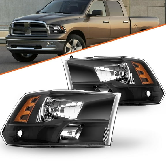 For 2009-2018 Dodge Ram 1500 2500 3500 Quad Black LH RH Headlights/lamps 09-18