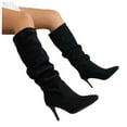 thumbnail image 3 of Women's Mid-Calf Boots Slim Pleated Knee Length Solid Plus Heel Fashion Boots for Autumn Wear, 3 of 9