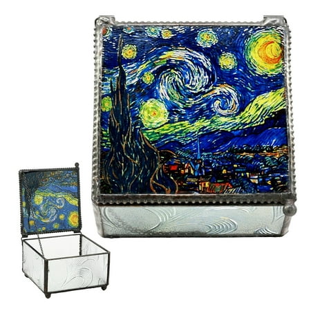 Cut Glass Trinket (Ebros Vincent Van Gogh Starry Night Stained Art Glass Decorative Box 4