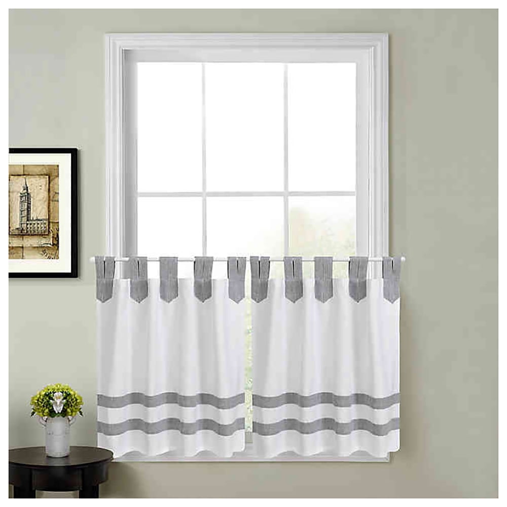 Acadia Striped 36Inch Kitchen Window Curtain Tier Pair in Grey