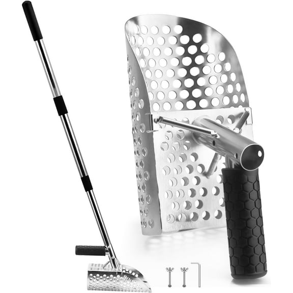 Long Handle Sand Scoop for Metal Detecting,Stainless Steel Metal Detector Scoop with 27" -41" Adjustable Handle,Metal Detecting Accessories,Sand Sifter for The Beach