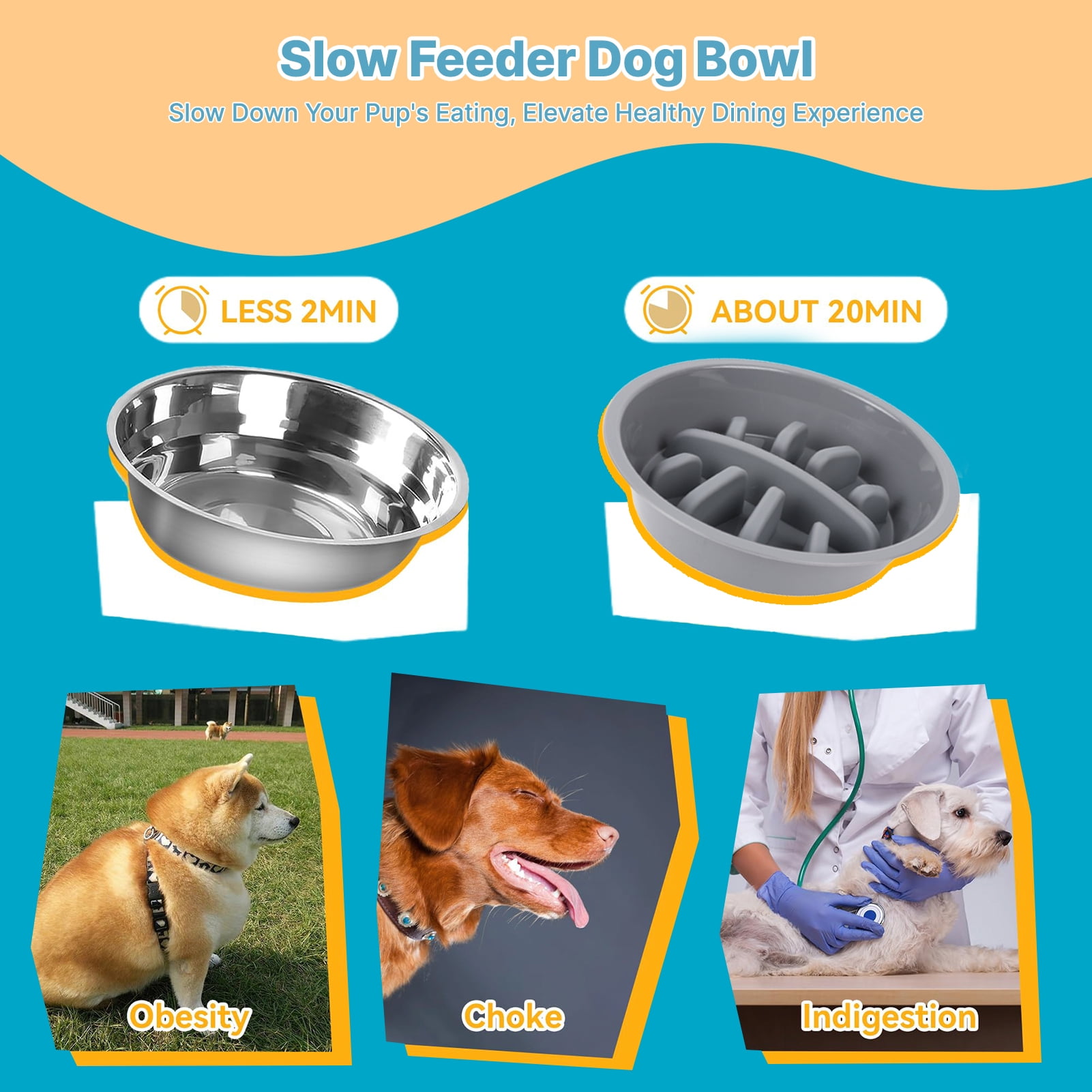 ZALALOVA Elevated Dog Bowls Stand with 2 Stainless Steel Dishes 1 Slow Feeder Dog Bowl, Raised Dog Bowl Adjusts to 5 Heights (3.15",8.9'',10",11.2'',12.4") for Medium and Large Dogs(Gray)