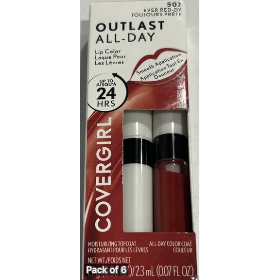 CoverGirl Outlast All-Day Lip Color, 507-Ever Red-Dy (Pack of 6)