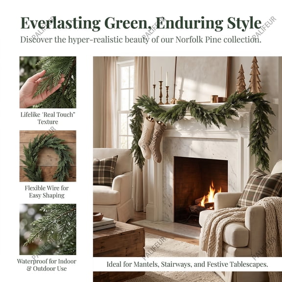 Xuniizn Artificial Norfolk Pine Garlandfor for Decoration Christmas Garland for Mantle, 5.9Ft Real Touch Cedar Garland, Greenery Garland for Wall, Holiday, Christmas Decorations for Home