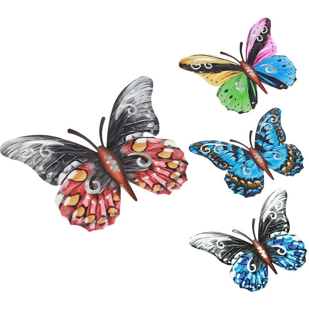 3 Metal Butterflies Butterfly garden decoration 16cm bright wall