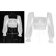 thumbnail image 4 of Retro Crop Tops Puff manga Lolita corsé cinturo vendaje camiseta pulóveres manga larga Boho para primavera viaje graduación Cosplay mujer blanco Yinane Tops cortos Puff Sheeve, 4 of 5