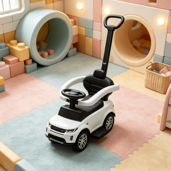 2-in-1 Baby Push Car & Ride-On, Push Handle with Safety Guardrail, White