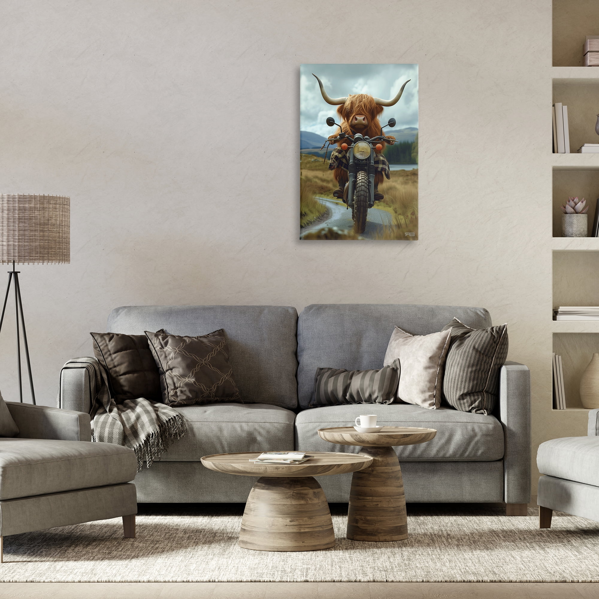 Stupell Industries Motorbike Rural Cattle Animals & Insects Painting Gallery Wrapped Canvas Art Print Wall Art, 20 x 30