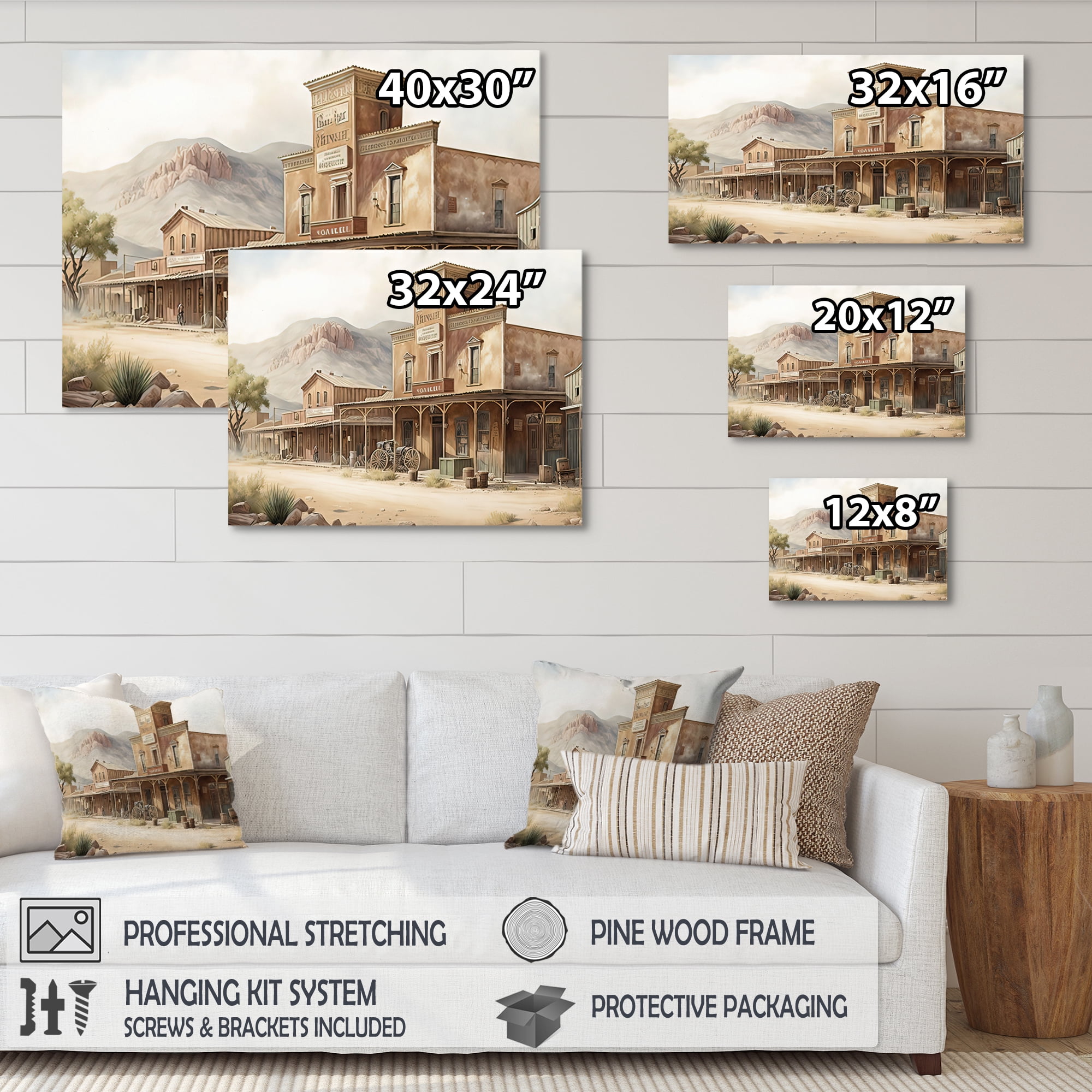 Designart Large Wild West Arizona Town V Canvas Wall Art