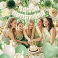 thumbnail image 5 of Sage Green Birthday Decorations for Women Girls, Beige Gold Green Balloons Birthday Sash Crown Tablecloth Happy Birthday Banner Butterfly Cake Topper, 5 of 7
