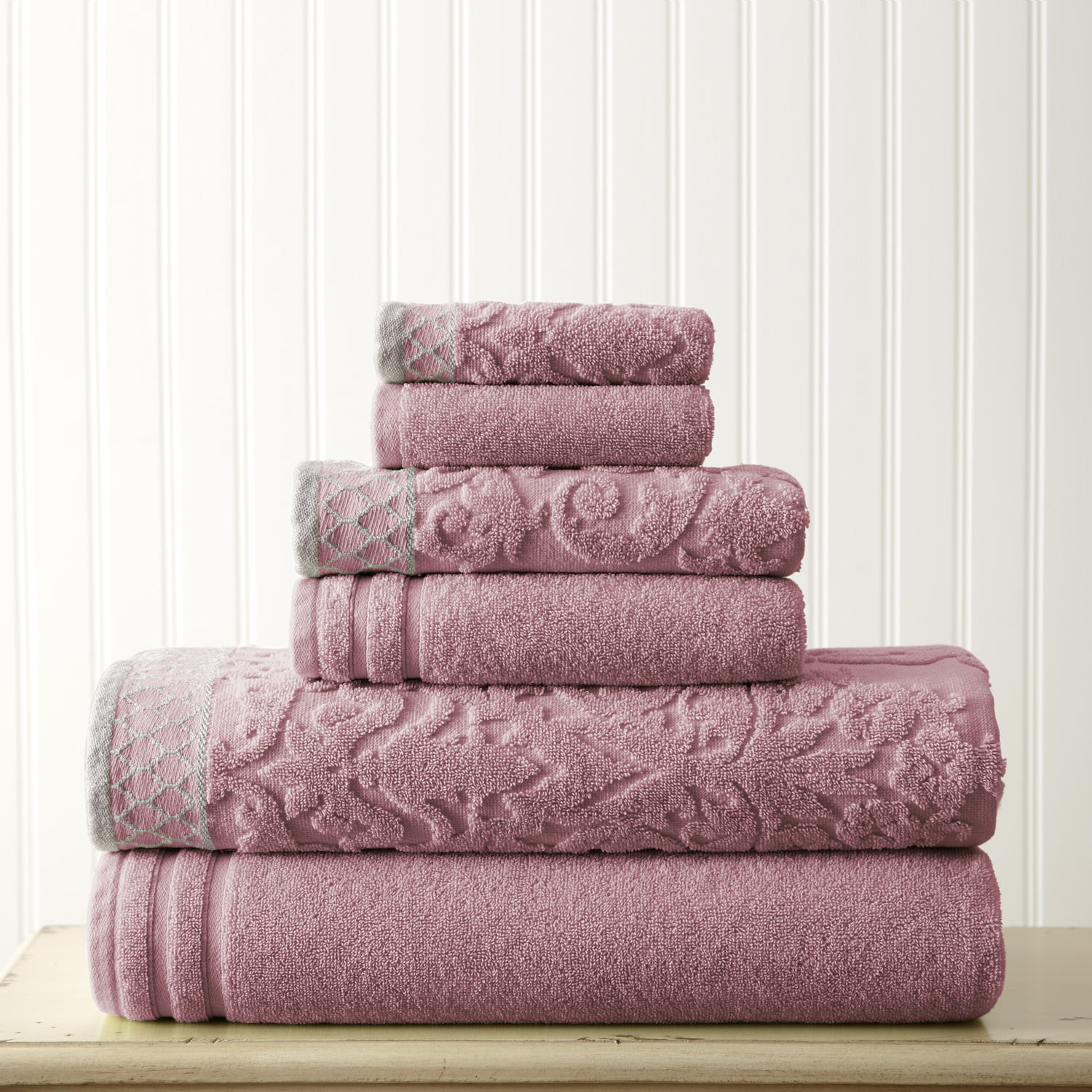 Modern Threads 6 Piece Bath Towel Set, Peach And Grey Bathroom Towels